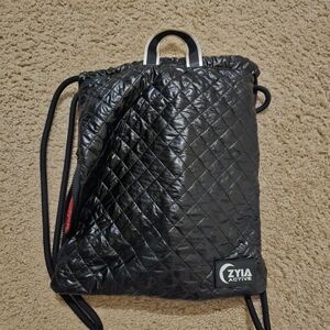 ZYIA Black Quilted Drawstring Backpack